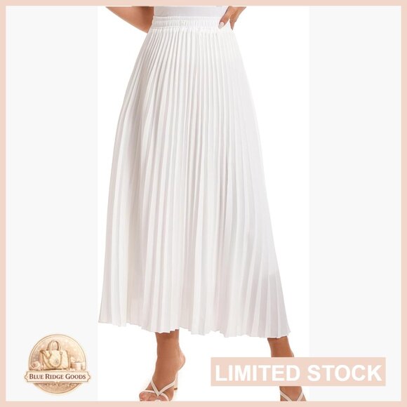 Dresses & Skirts - High Waist Elastic Pleated Maxi Skirt Boho Swing A-Line Flowy Elegant